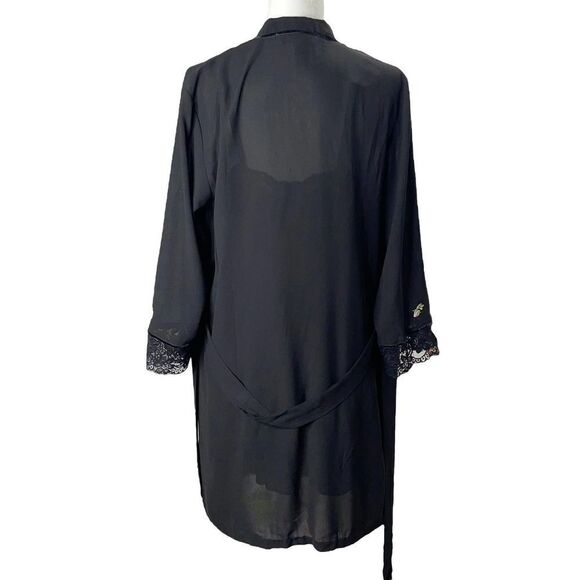 Oscar de‎ La Renta Pink Label Lace Embroidered Robe Chemise Set Sz S/M black - Picture 10 of 12